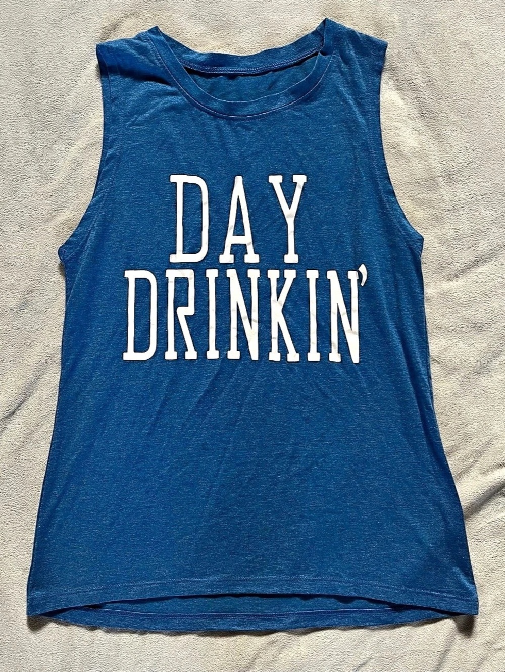 “Day Drinkin” Graphic Muscle Tank in Blue Size Small